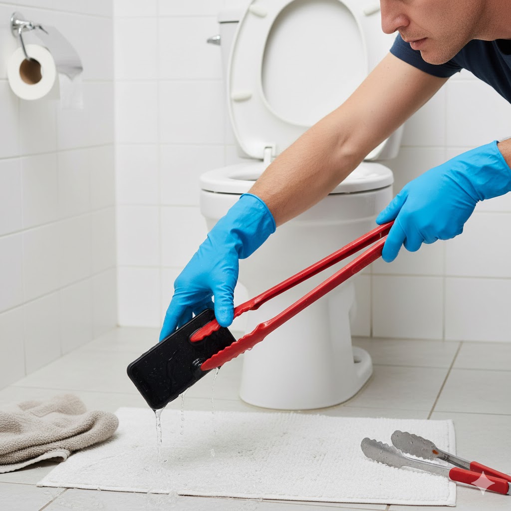 خارج کردن گوشی از لوله فاضلاب درآورد گوشی از چاه فاضلاب